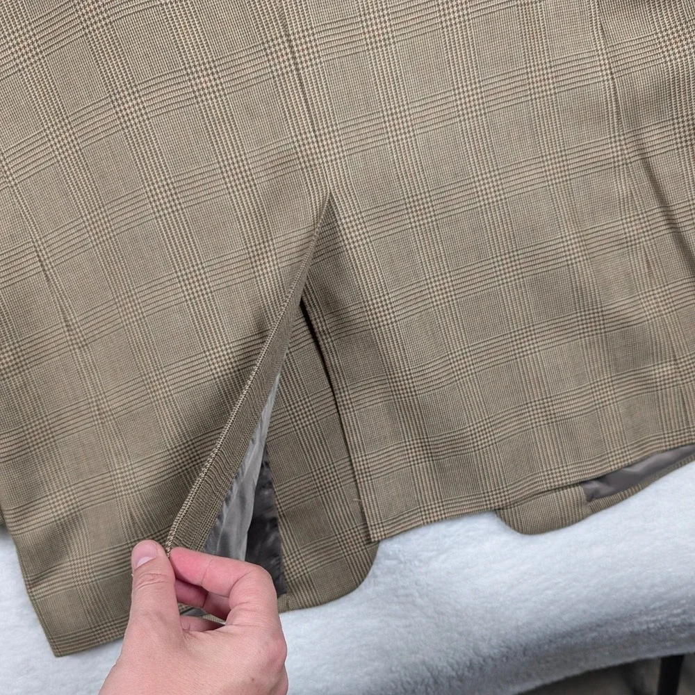 Jos A Bank Sport Coat Mens 46L Tan Glen Plaid Check Wool Silk Blazer Jacket‎